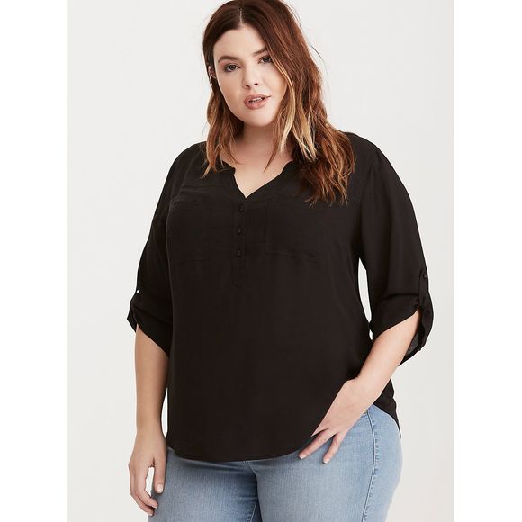 torrid Tops - Torrid Harper Challis Pullover Black Blouse 4X